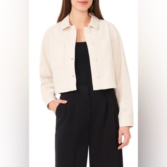 HALOGEN Womens Plus Patch Pocket Cropped Boxy Fit Jacket Ivory Size‎ XXL - Picture 1 of 13